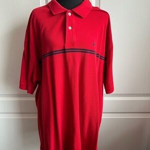 Nautica Bright Red Polo with Navy Chest Stripe